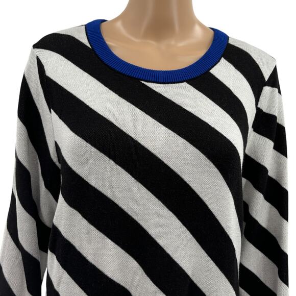 Anthropologie Maeve Black White Striped Pullover Blue Trim Sweater - Picture 5 of 11